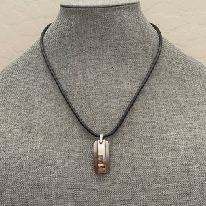Brushed & Polished Titanium Rubber Cord Neclace